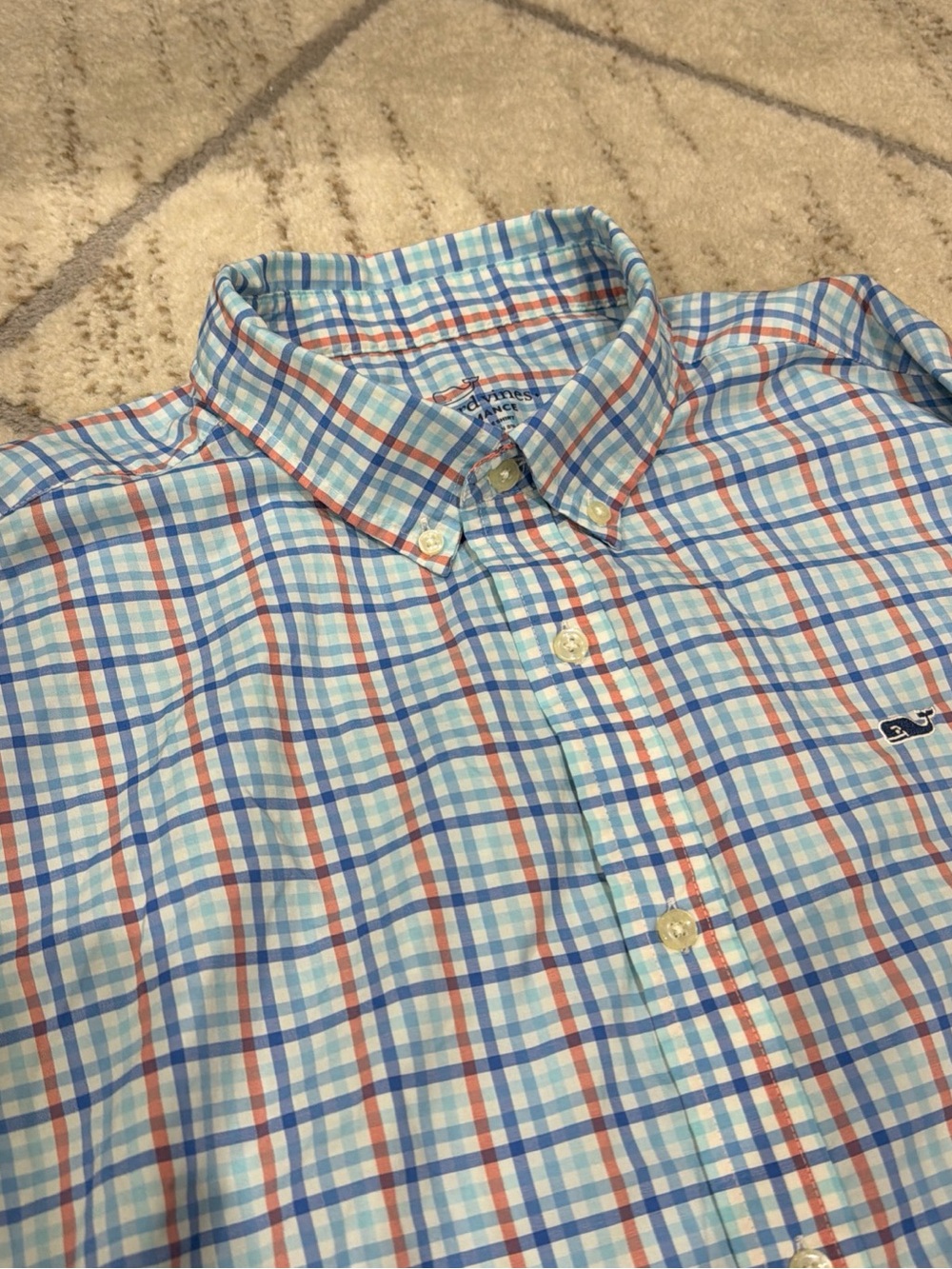 Vineyard Vines Performance Blue Plaid Classic Fit Whale Shirt Button Up Mens XL
